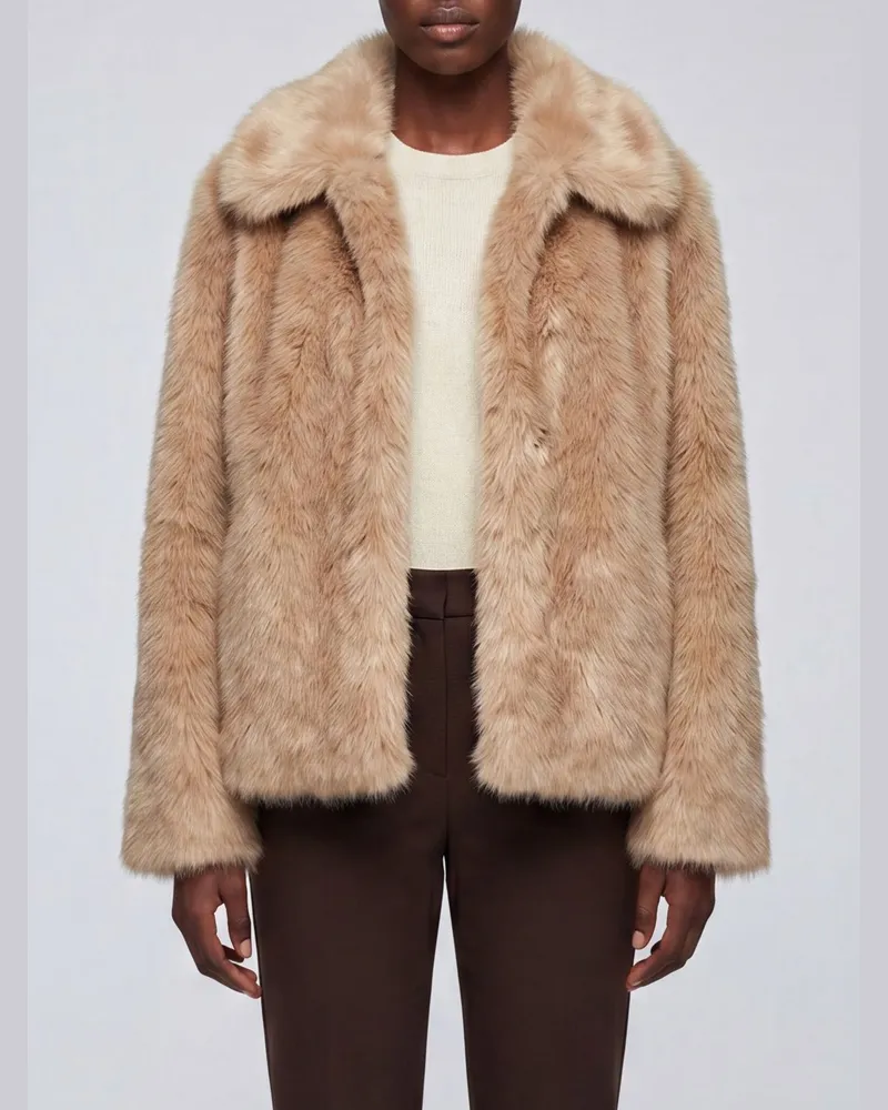 Max Mara Alce Webpelzmantel mit klassischem Kragen Honey