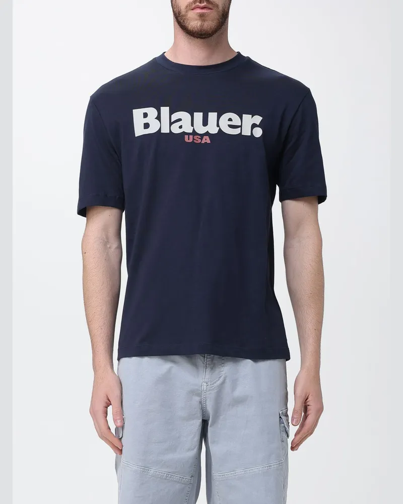 Blauer Baumwoll-T-Shirt mit Logo Blau