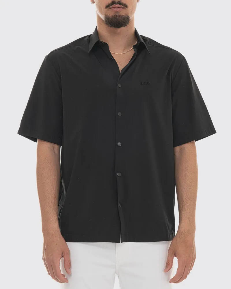 HUGO BOSS Jersey-Bowlinghemd mit überschnittenen Schultern Schwarz