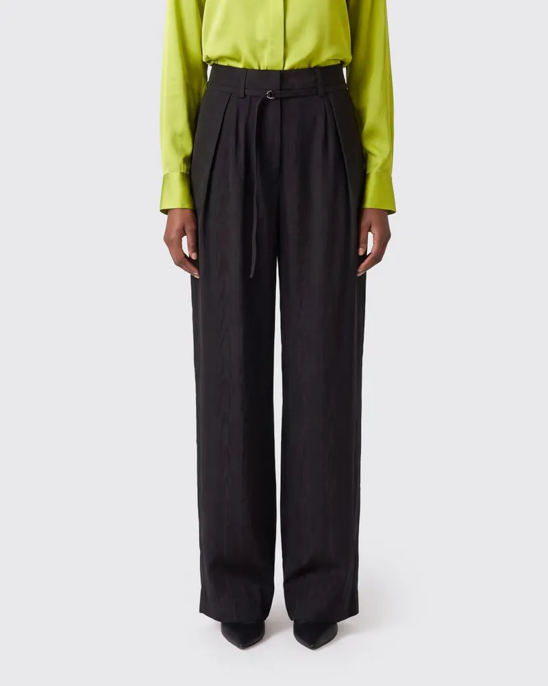 Dries van Noten Hoch taillierte Palazzo-Hose aus Baumwolle mit weitem Bein und Gürtel Schwarz