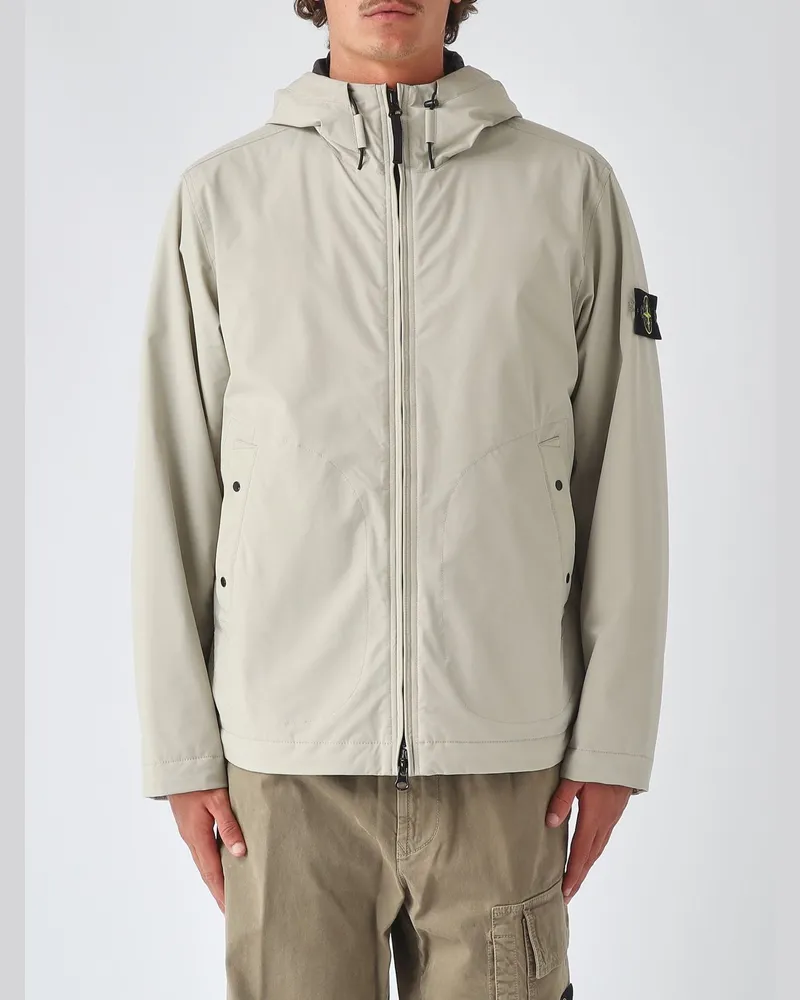 Stone Island Kurze Windjacke aus technischem Gewebe mit Kapuze und Logo-Patch Sand