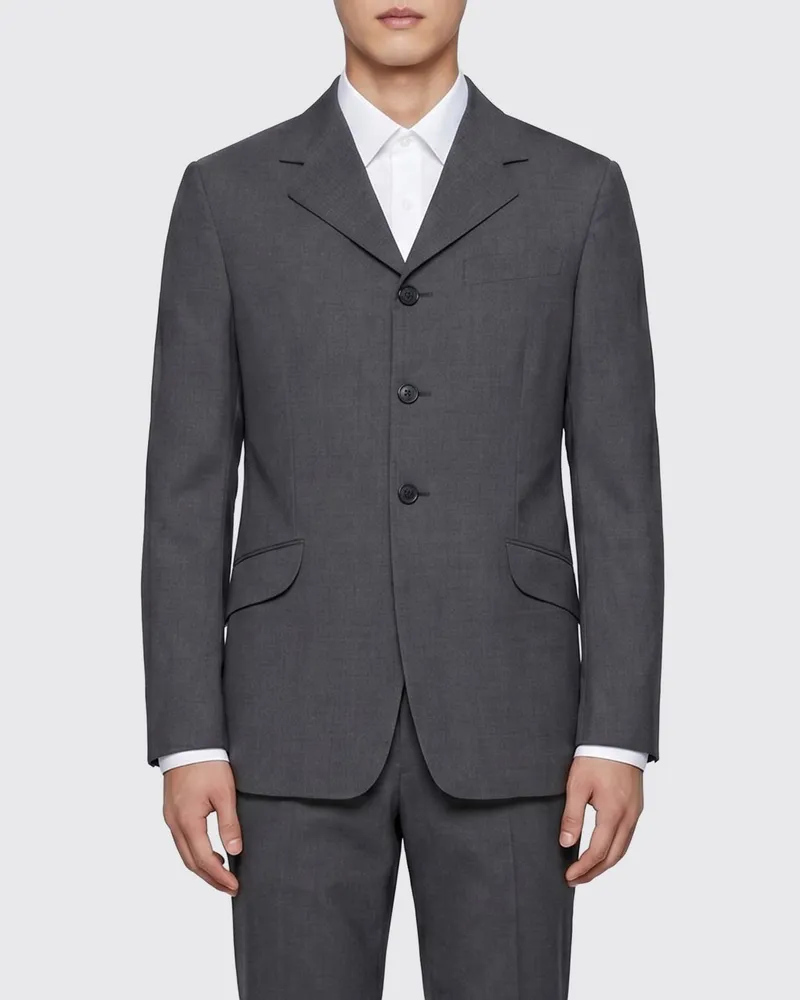 Jil Sander Einreihiger Blazer aus reiner Schurwolle mit klassischem Revers und Pattentaschen Grau