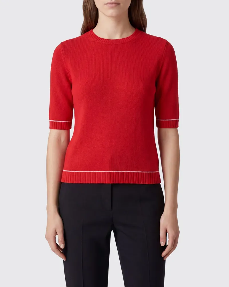 Fabiana Filippi Slim Fit Pullover aus Wolle, Seide und Kaschmir mit kurzen Ärmeln Rot