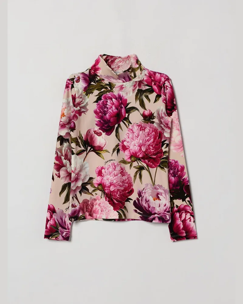 Dolce & Gabbana DOLCE  GABBANA Langärmeliges Dolce & Gabbana Top für Mädchen aus Baumwolle mit Blumendruck Pink
