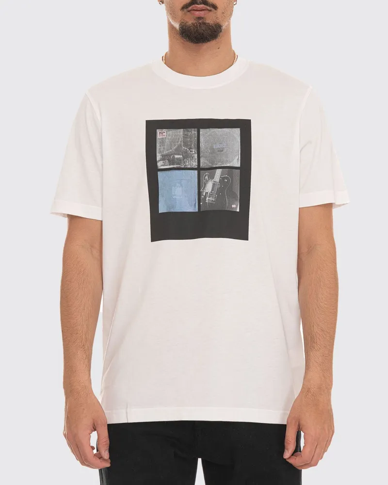 HUGO BOSS Kurzärmeliges Baumwoll-T-Shirt mit Grafikdruck und Rundhalsausschnitt Weiß