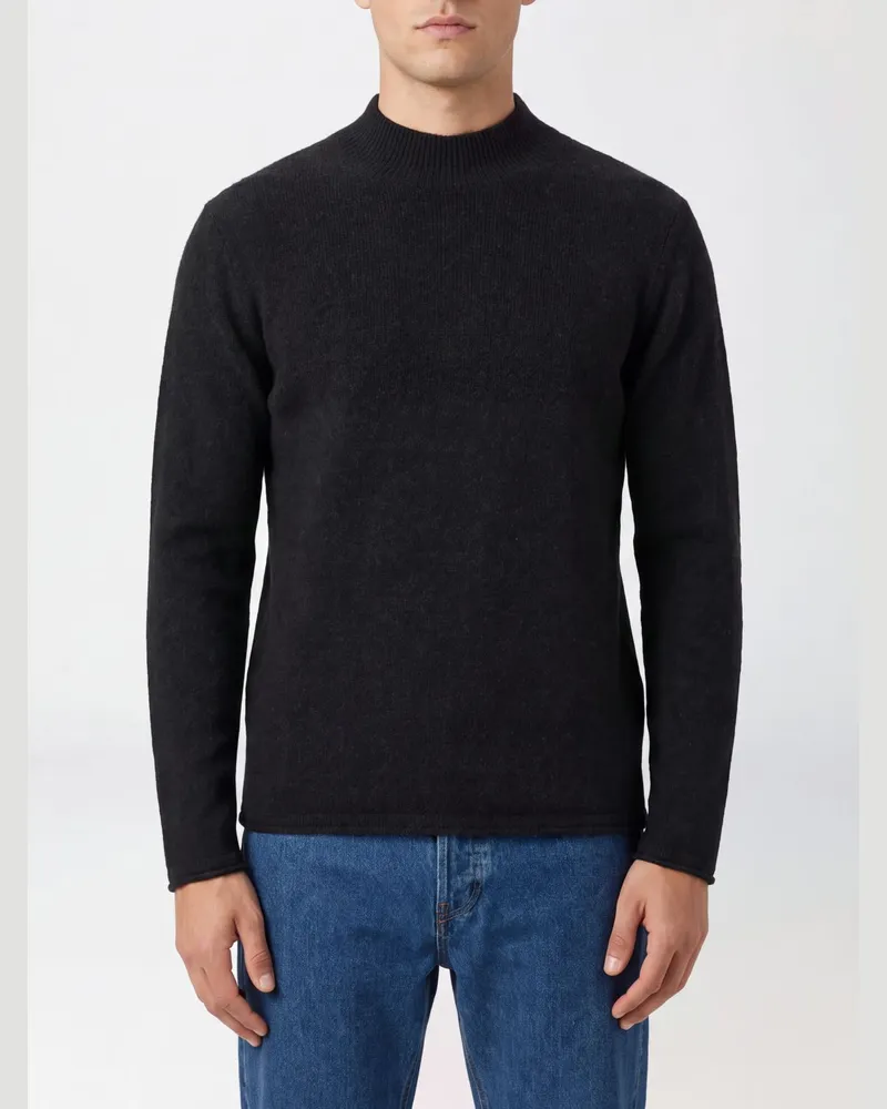 Roberto Collina Minimalistischer Pullover mit Rundhalsausschnitt aus Woll-Kamel-Mischung Schwarz