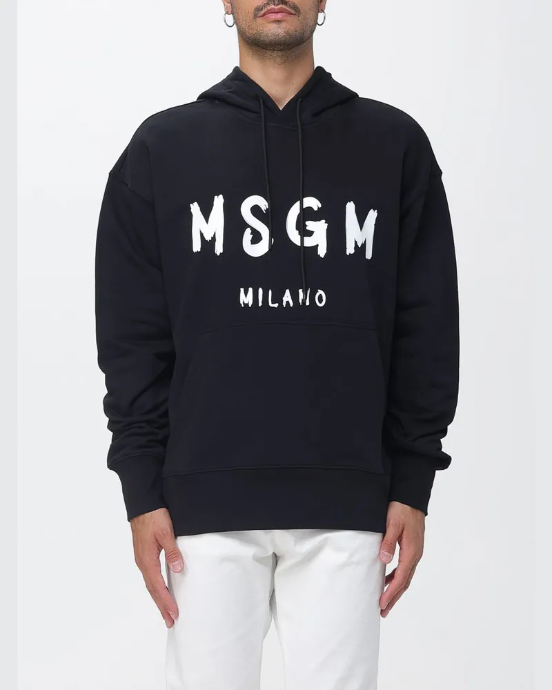 MSGM Relaxed-Fit-Kapuzenpullover aus Baumwolle mit Beuteltasche und Logo Schwarz