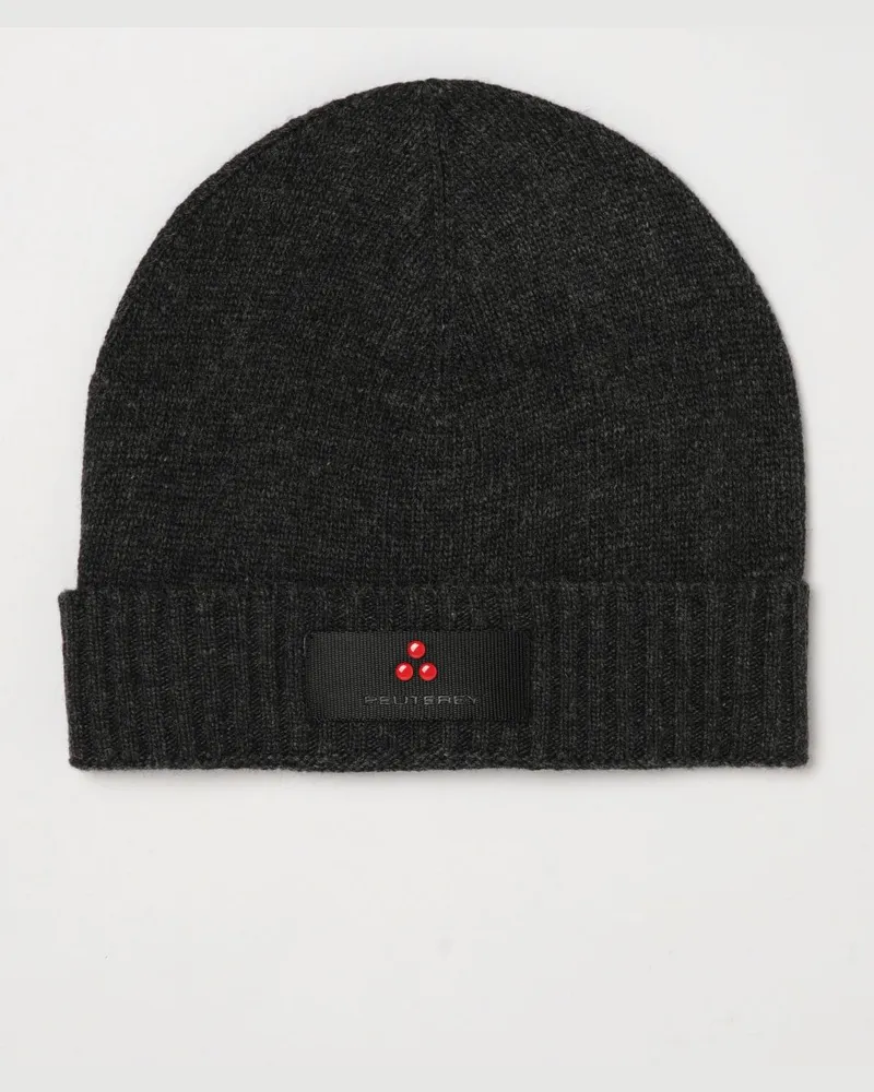 Peuterey Beanie-Mütze aus Woll-Kaschmir-Mischung mit Umschlag und Logo-Patch Grau