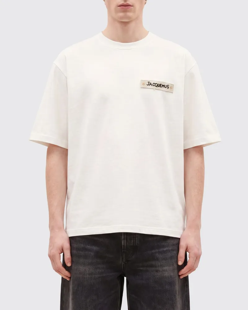 Jacquemus Baumwoll-T-Shirt mit Rundhalsausschnitt, Logo-Applikation und überschnittenen Schultern Weiß