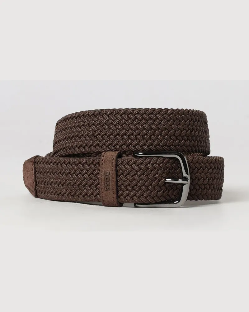HUGO BOSS Verstellbarer Gürtel aus geflochtenem Leder mit Dornschließe Braun