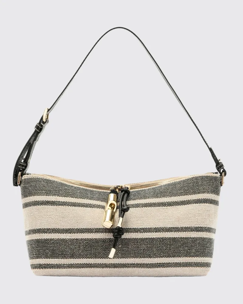 Furla Debby Schultertasche von aus zweifarbig gestreifter Leinen- und Baumwollmischung Indigo