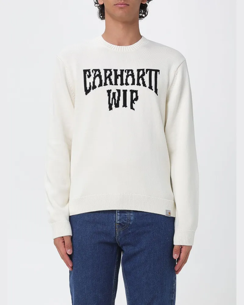 Carhartt WIP Rundhalspullover aus Baumwolle mit Allover-Jacquard-Logo Weiß