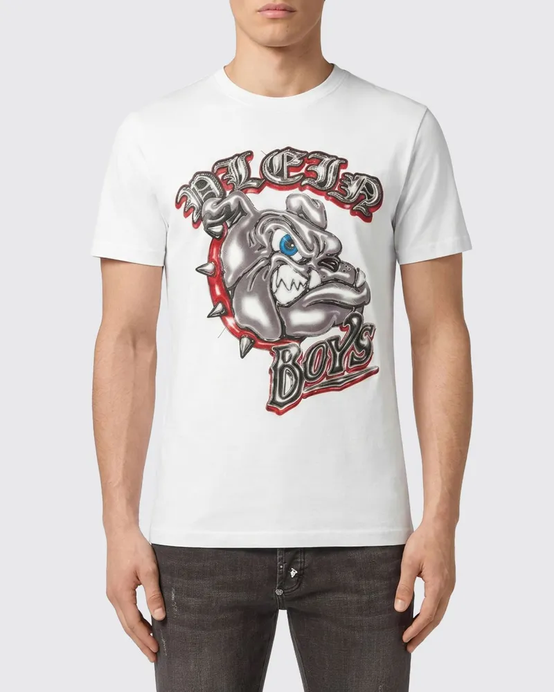 Philipp Plein Rundhals-T-Shirt aus weißer Baumwolle mit Grafikprint und Logo Weiß