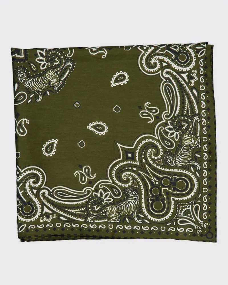 Ferragamo Quadratisches Arabesque-Foulard aus Baumwolle und Seide mit Bandana-Druck Military