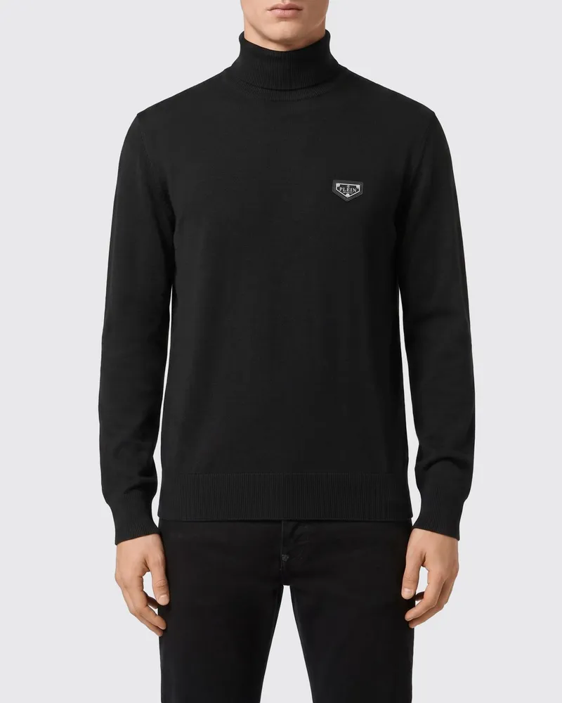 Philipp Plein Rollkragenpullover aus Woll-Baumwoll-Mischung mit langen Ärmeln und Logo Schwarz