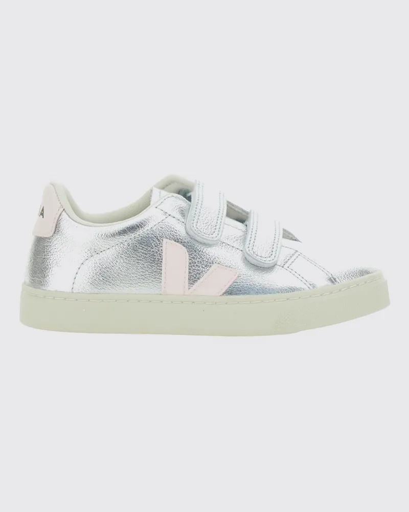 VEJA Low-Top Esplar Sneakers für Jungen aus Bio-Leder mit Klettverschluss Stahl