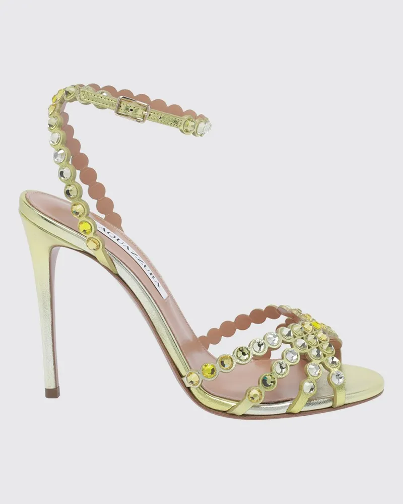 Aquazzura Tequila Stiletto-Sandalen aus laminiertem Leder mit Kristallen von Grün