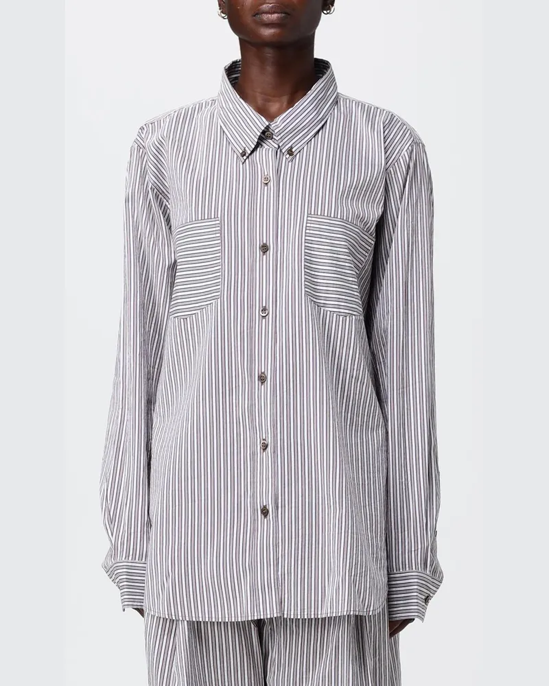 Dries van Noten Gestreiftes Hemd aus Baumwolle und Seide Braun