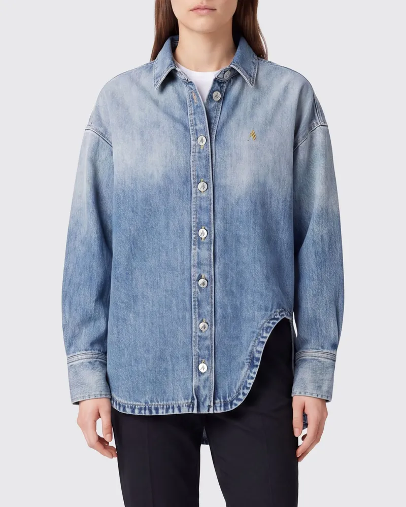 ATTICO Relaxed-Fit-Hemd aus gebleichtem Denim mit überschnittenen Schultern und gesticktem Logo Blau