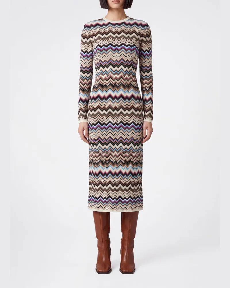 Missoni Minikleid aus Strickjersey mit mehrfarbigem Zickzackmuster Navy