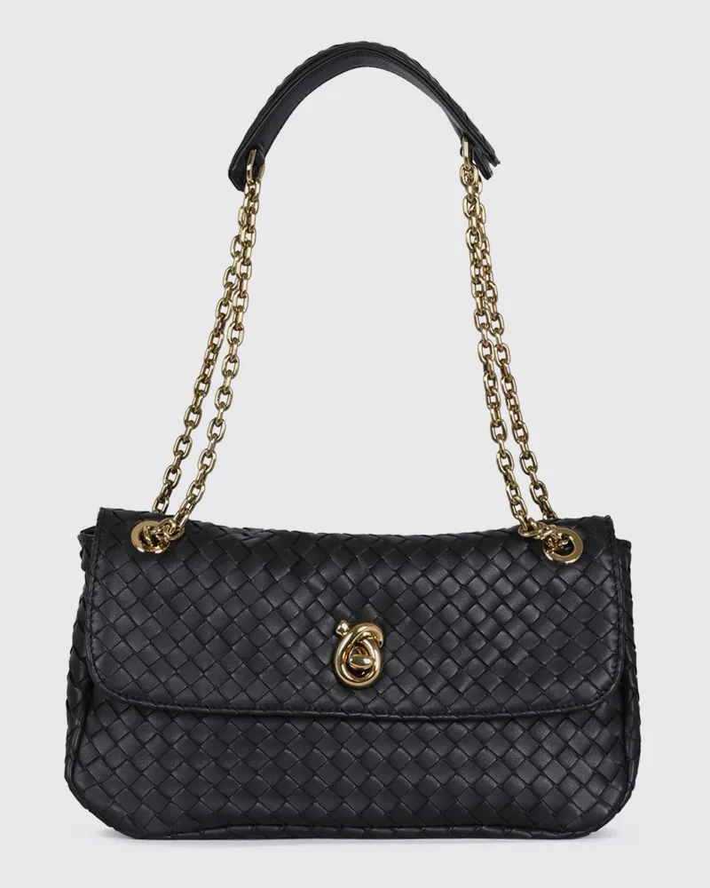 Bottega Veneta Madison Schultertasche aus geflochtenem Leder mit Kettengriff Kaffee