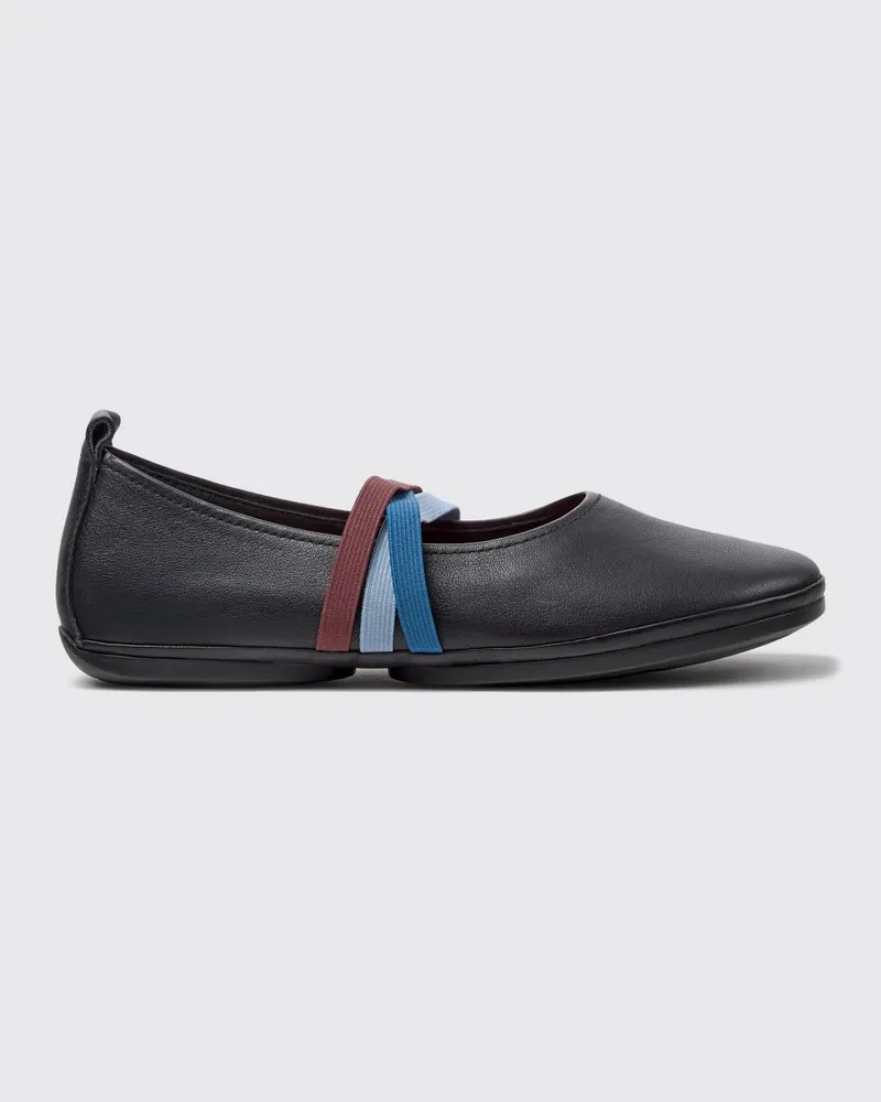 Camper Twins Mary-Jane-Ballerinas aus mehrfarbig gestreiftem Leder Schwarz