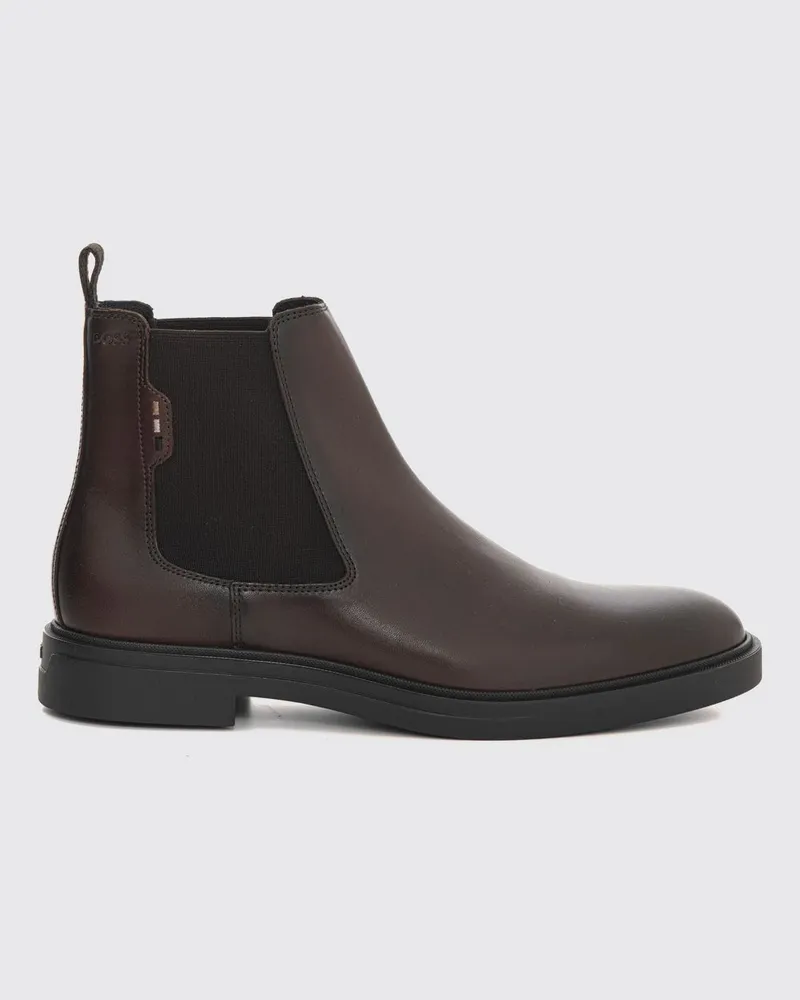 HUGO BOSS Chelsea-Boots aus Glattleder von mit hinterer Zuglasche Braun