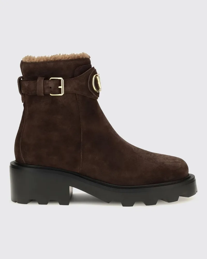 Valentino Garavani Biker-Stiefeletten aus Veloursleder mit VLogo und Shearling-Futter Ebony