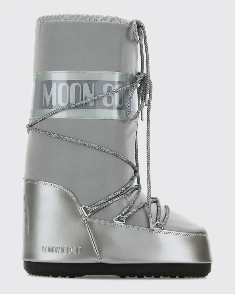 Moon Boot Gepolsterte Nylon-Schneestiefel Icon Glance mit Kreuzschnürung Silber