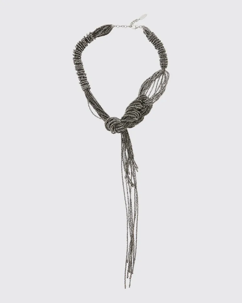 Brunello Cucinelli Mehrreihige Halskette aus Silber mit Steinen und graviertem Logo Silber