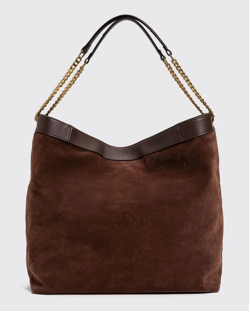 Twin-Set Schultertasche aus Veloursleder mit doppeltem Henkel Braun