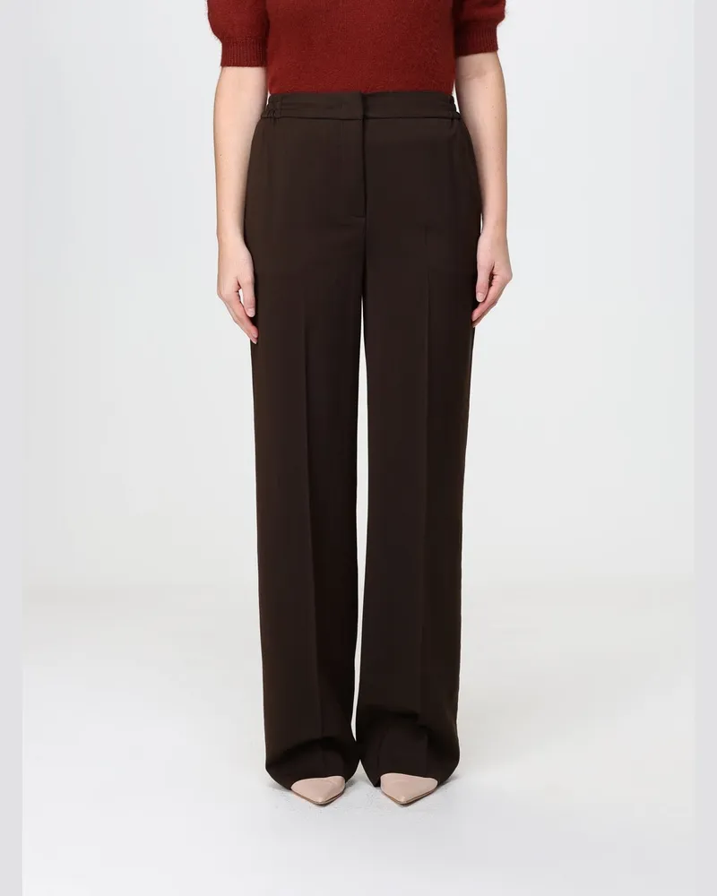 Twin-Set Weit geschnittene Twill-Hose mit mittlerer Taille und verdecktem Verschluss Braun