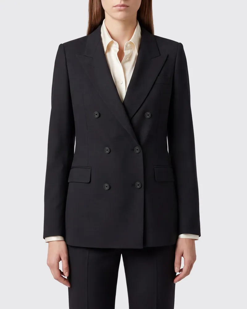 Tagliatore Zweireihiger Slim-Fit-Blazer aus Wollmischung mit steigendem Revers Schwarz