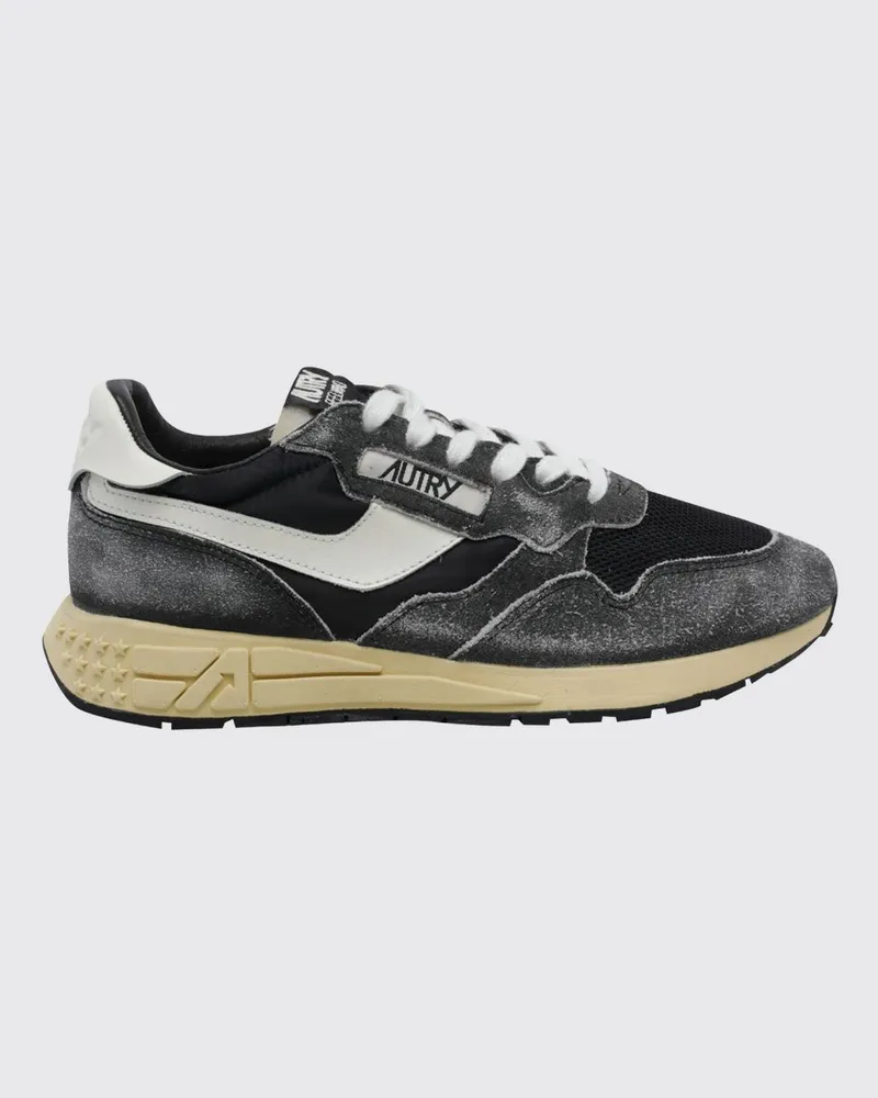 AUTRY Reelwind Sneaker aus Leder und Nylon mit Used-Effekt Schwarz