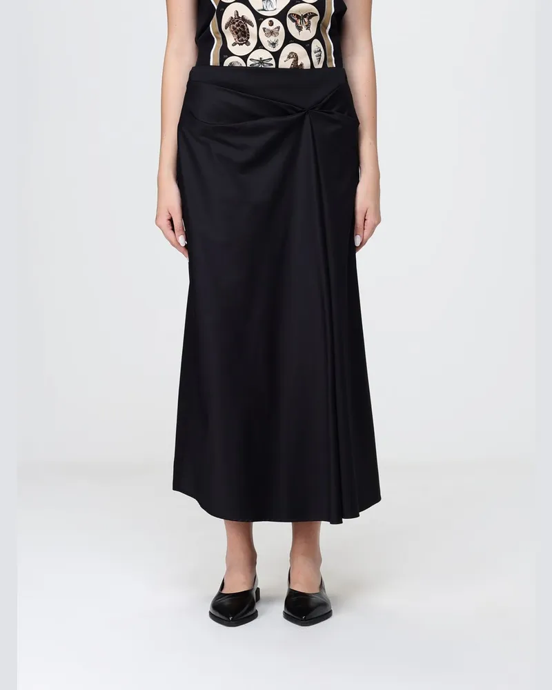 Max Mara Drapiertes A-Linien-Midirock aus Baumwolle mit verdecktem Reißverschluss hinten Schwarz