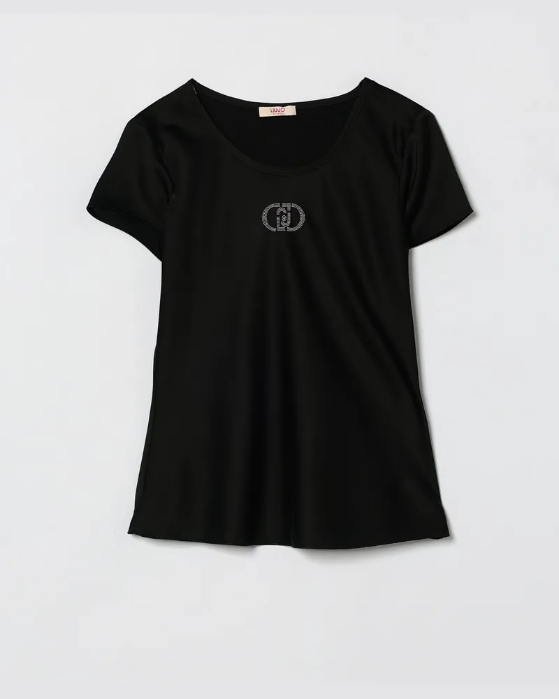 Liu Jo Stretch-Polyester-Top mit Strass-Logo Schwarz