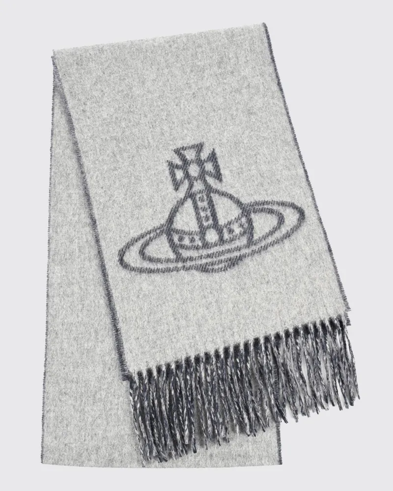 Vivienne Westwood Wollschal mit Orb-Logo-Muster und Fransenrändern Grau