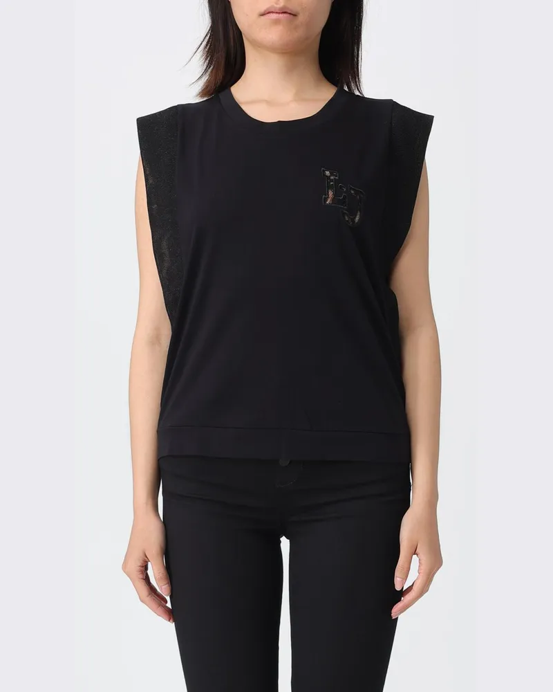 Liu Jo Baumwoll-T-Shirt mit Strass-Logo Schwarz