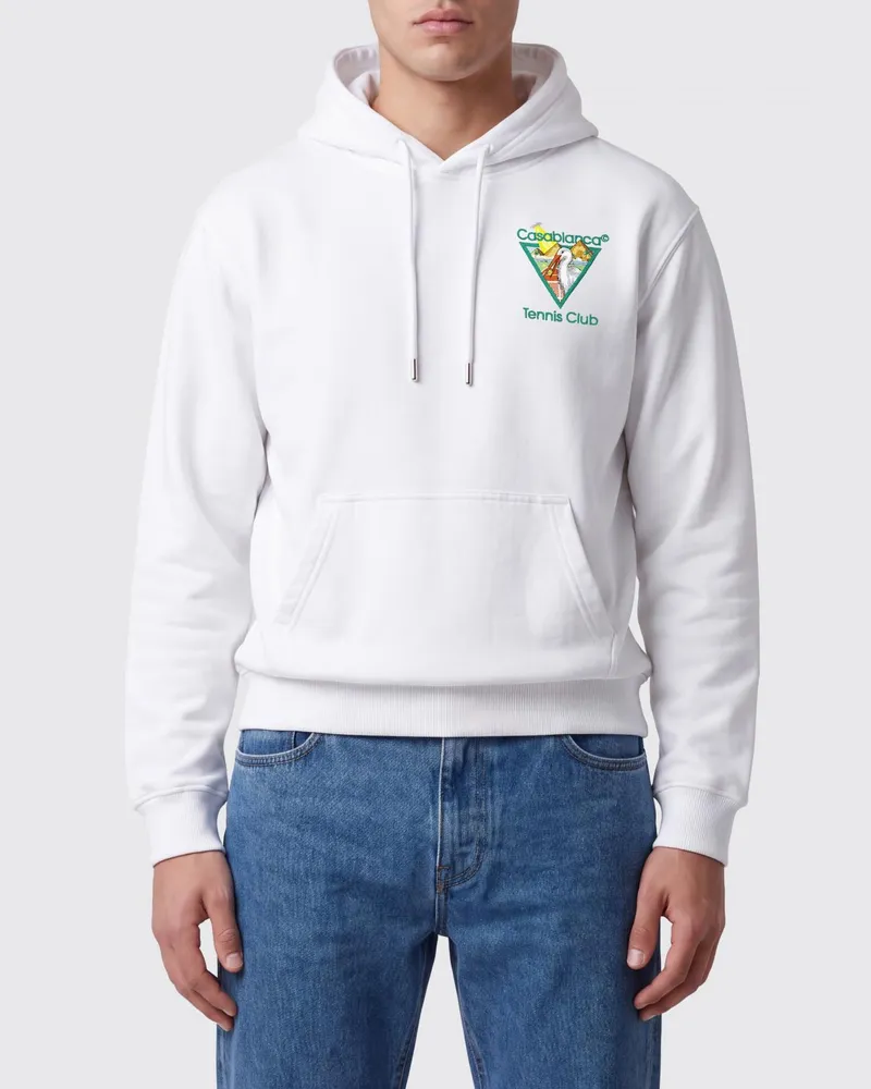 Casablanca Paris Kapuzenpullover aus Bio-Baumwolle mit gesticktem Logo und Kängurutasche Weiß