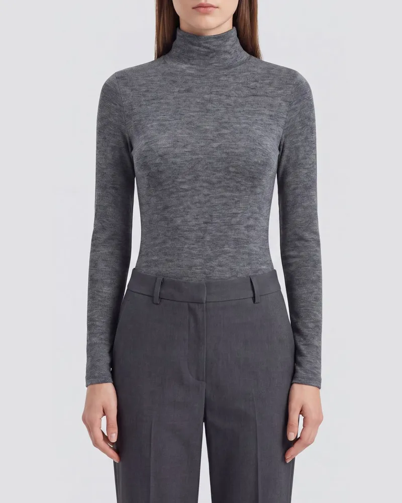 Jil Sander Schmal geschnittener Rollkragenpullover aus reiner Wolle Charcoal