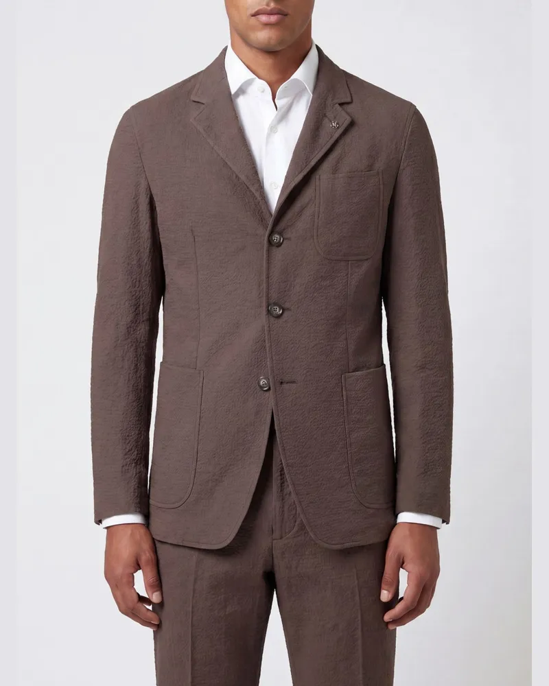 Tagliatore Einreihiger Blazer aus Stretch-Baumwolle mit aufgesetzten Taschen Braun
