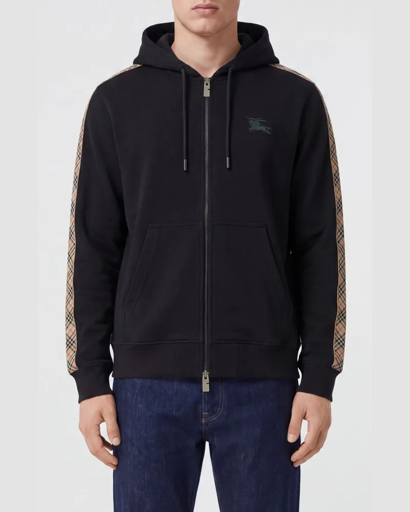 Burberry Baumwoll-Kapuzenjacke mit Reißverschluss und Ton-in-Ton EKD-Logo Schwarz