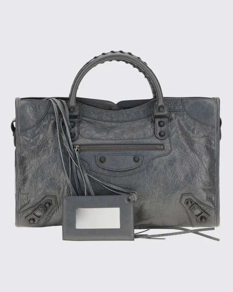 Balenciaga Mittlere Le City Handtasche aus Arena-Lammleder mit Nieten Grau