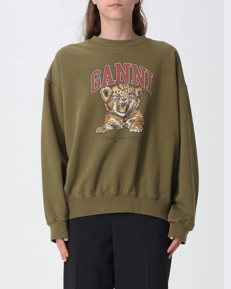 Ganni Oversize-Sweatshirt aus Bio-Baumwolle mit Logo-Print Grün