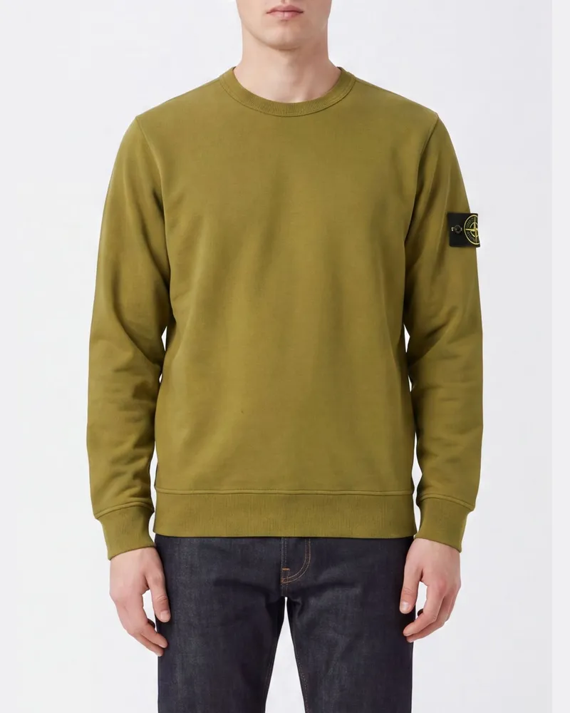 Stone Island Rundhals-Sweatshirt aus Baumwolljersey mit Compass-Logo-Patch Grün