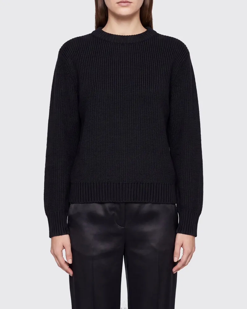 Totême Langärmliger Baumwollpullover mit Rundhalsausschnitt und Rippbündchen Schwarz