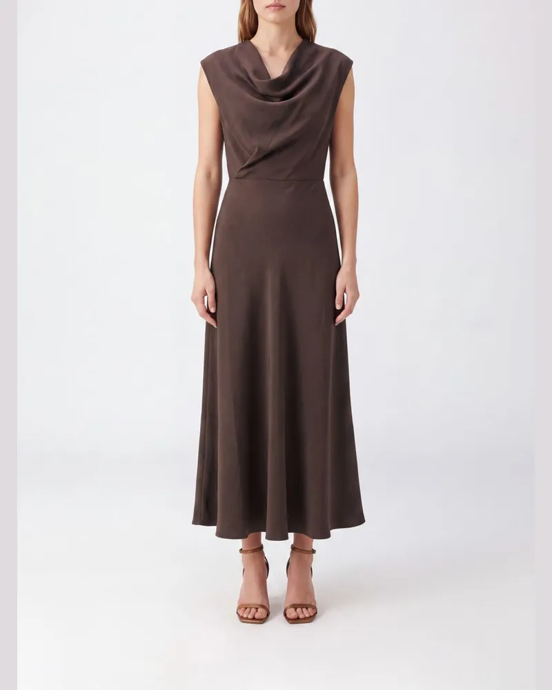 Brunello Cucinelli Ärmelloses ausgestelltes Midikleid aus Wollmischung Kakao