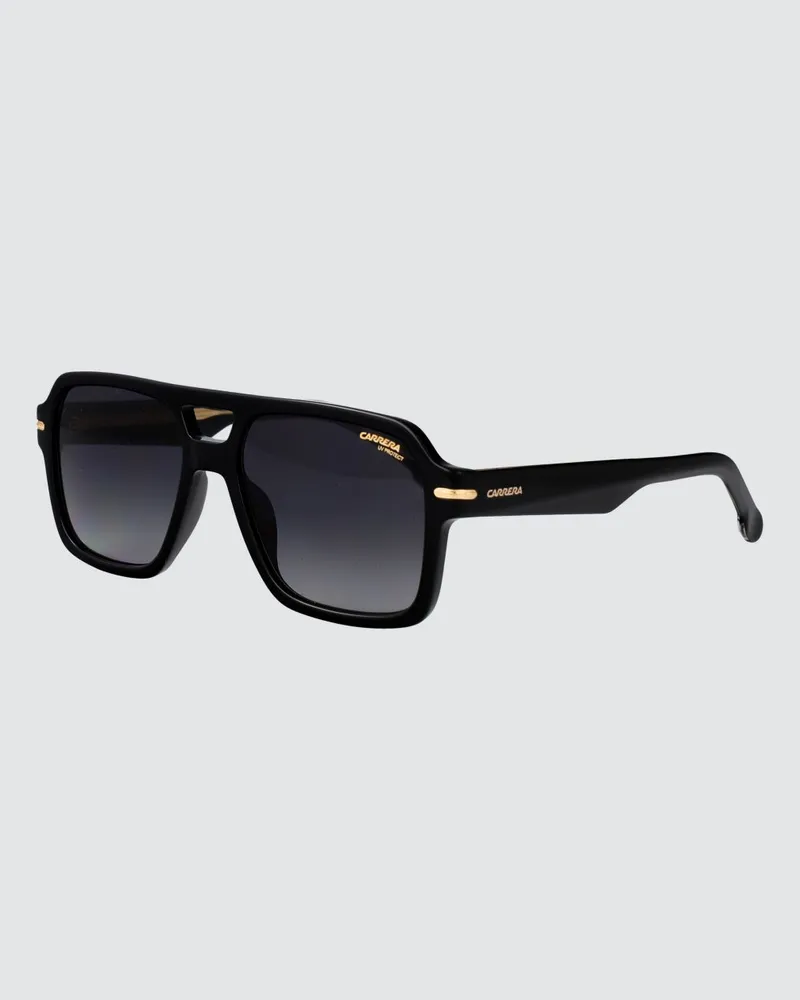 Carrera Rechteckige Aviator-Sonnenbrille aus Acetat mit Doppelsteg Schwarz