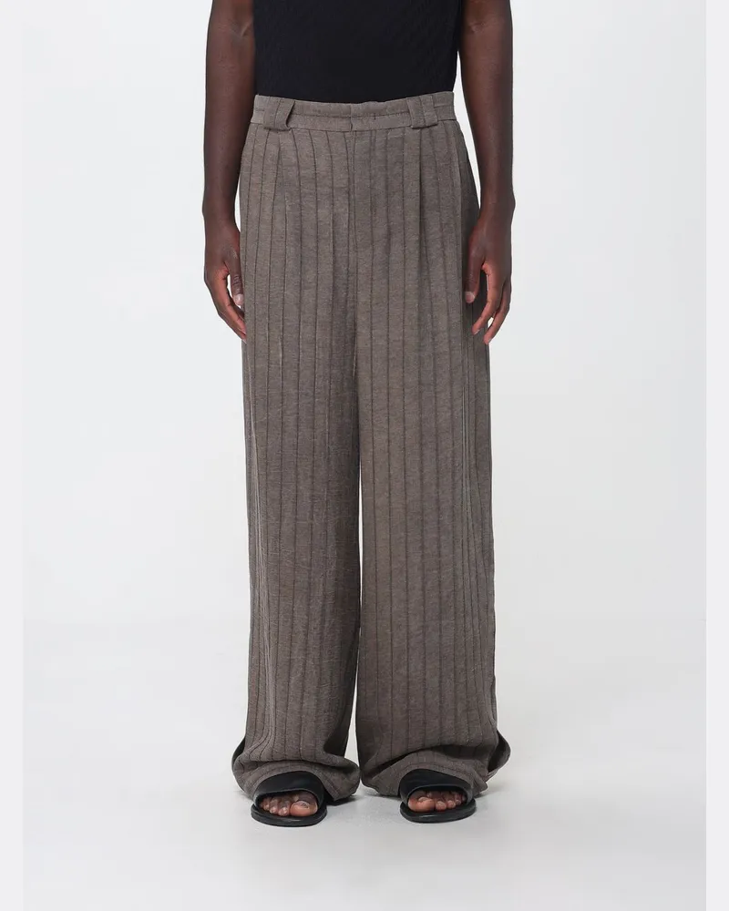 Emporio Armani Weite Hose aus gestreifter Viskose Braun