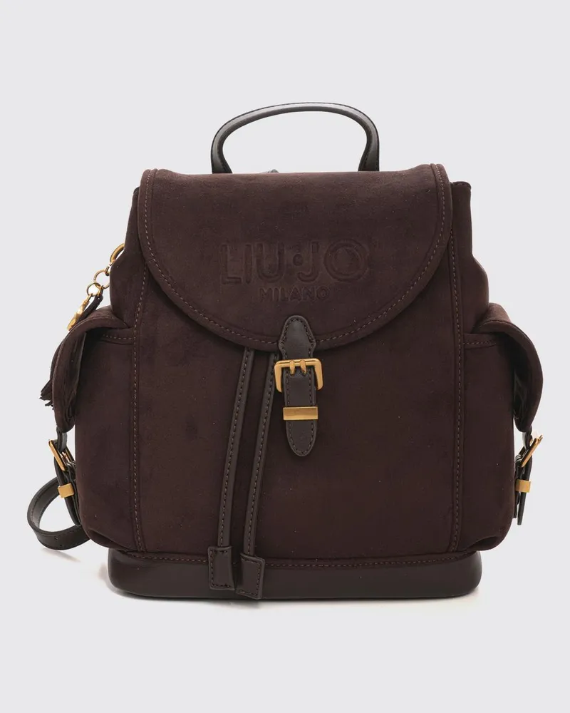 Liu Jo Kunstleder-Rucksack mit Klappverschluss und Logo-Anhänger Braun
